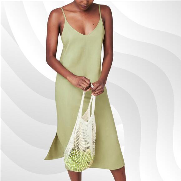 2/$50 Andie The Barreta Slip Dress Linen Ivy Size L | Minimal & Elegant Style - Picture 1 of 7